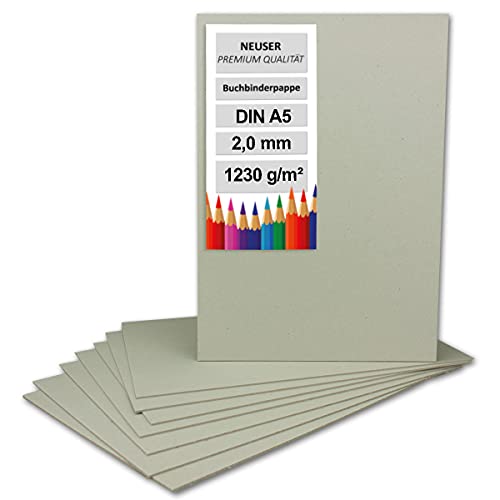 cartoncino spessore 2 mm 2018 20 cartoncini per rilegatura DIN A5 (14,8 x 21 cm), spessore 2,0 mm (0,2 cm), grammatura 1230 g/m², cartoncino grigio per bricolage, modellismo, rilegatura