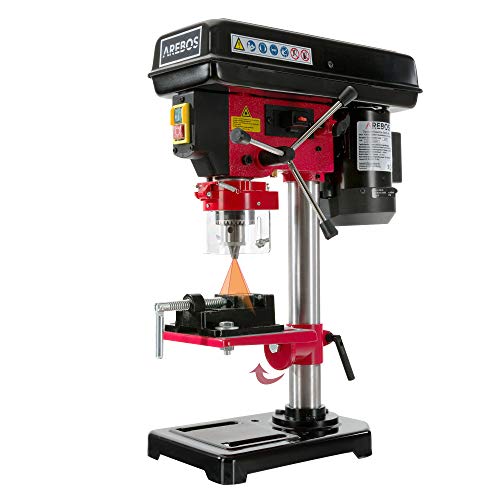 trapani a colonna da banco Arebos Trapano a colonna da banco 500 W | Posizione laser | 2.500 Rivoluzioni al minuto | Regolazione del banco: 45° – 0 – 45° | Velocità selezionabili: 5 | Mandrino dentato da 13 mm