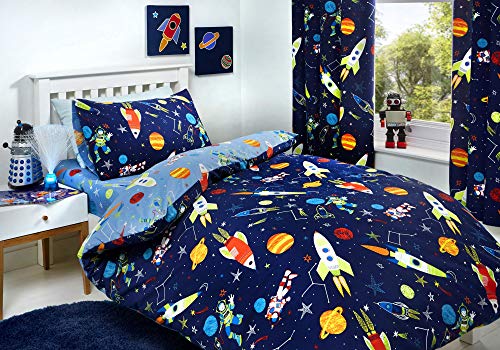 tende e copriletti coordinati Bedlam Supersonic Glow in the Dark set copripiumino, poliestere/cotone, blu, 2 pezzi, singolo