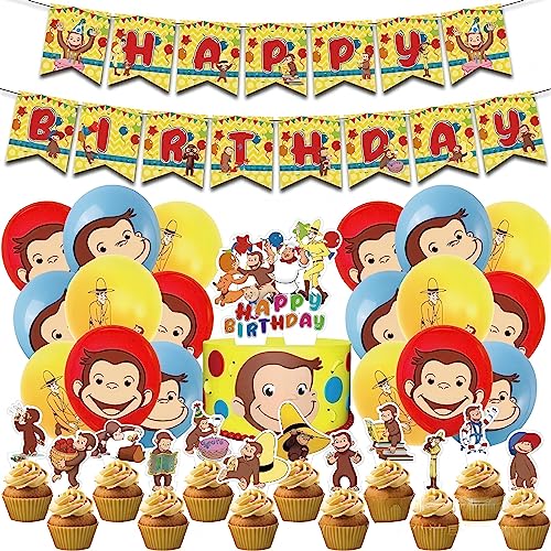 curioso come george compleanno Curious George Compleanno - Set di palloncini per feste di compleanno per bambini, con striscioni, palloncini e topper per torte, per ragazzi e ragazze