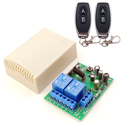 rele telecomandato 220v DieseRC Interruttore remoto wireless 433 Mhz RF ricevitore relè a 2 canali AC 220V 230V 240V 110V con 2 telecomandi per porta del garage/tapparella/luci/pompe
