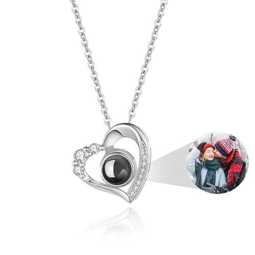 collana con foto dentro Easycosy Collana con Foto Personalizzata per Donne - Proiezione con Immagine all'interno, Gioielli a Cuore Personalizzati, Regali per Lei, Moglie, Mamme, Regalo Donna Compleanno Anniversari