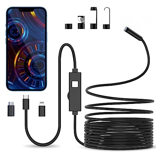 telecamera endoscopica android Endoscopio per Smartphone, 1080P HD Telecamera Endoscopica, Endoscopio con 8 LED 7,9 mm IP67 Sonda Impermeabile Cavo Semirigido, non c'è bisogno di Wi-Fi Compatibile con iOS e Android 16.4ft/5M