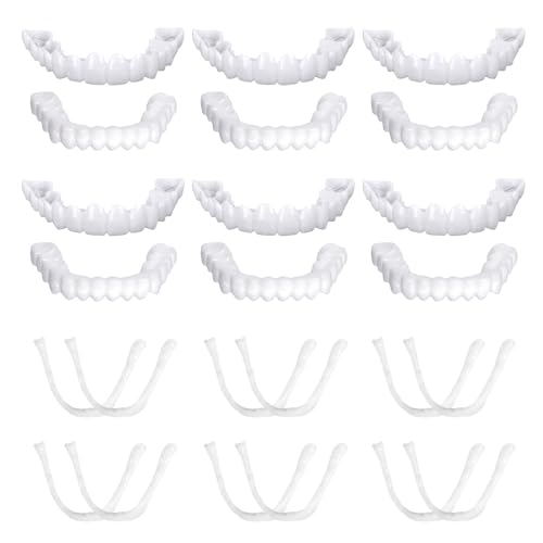 denti finti da applicare 2 EUPSIIU 6 Paia Denti Finti Protesi Denti Finti Cosmetici, Dentiera Bianca Superiore e Inferiore per Proteggere,Denti Finti da Applicare da Soli,Dentiere Temporanee per Uomini e Donne (Bianco)