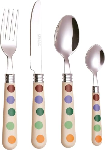 posate a pois Exzact Posate a Pois in Acciaio Inox 24 PZ Set– Pois. Coltelli x6, Forchette x6, Cucchiai x6, Cucchiaini x6, Servizio per 6 Persone – Levigatura a Specchio (Polka DOT 24)