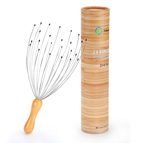 massaggiatore testa ragno FREATECH Massaggio Testa Ragno con 24 Braccia - Manico Ergonomico in Legno, Massaggiatore Testa Gratta per Profondo Rilassamento e Sollievo Stress, Massaggia Cuoio Capelluto e Stimolazione Capelli