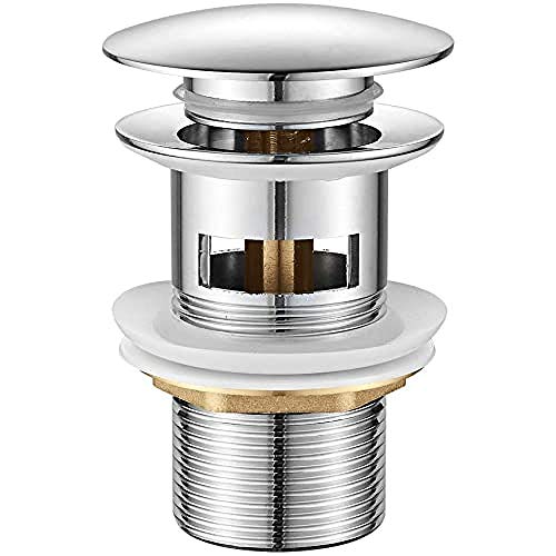 piletta di scarico lavabo Ibergrif M20502 Cervello per Lavabo Scanalato Con Troppopieno, Tappo di Scarico Del Bagno A Scomparsa, Cromo, Argento, Grande Cap