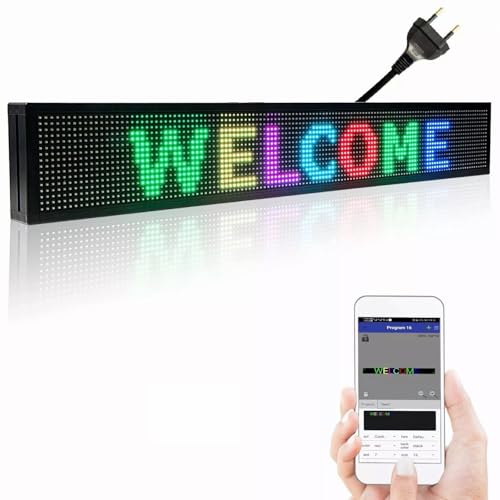 insegna luminosa led messaggio scorrevole programmabile 2018 Insegna luminosa a LED programmabile, Cartellone pubblicitario a scorrimento a colori con 5 pannelli colorati, testo personalizzato, Controllo WiFi, Messaggio per negozio, bar, pubblicità, 100x20 cm