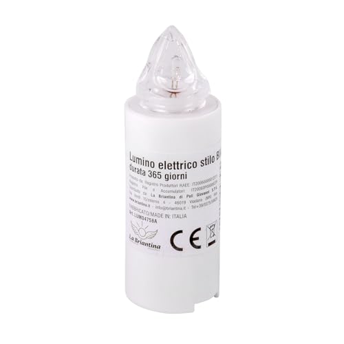 lumini elettrici per cimitero La Briantina Lumino Elettrico a Led Stilo, Durata 365 Giorni, Bianco con Luce Fissa Tremolante, h9.5xø3 cm