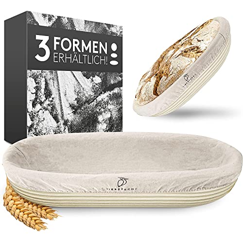 cestini per lievitazione pane Liebspecht® Cesto Lievitazione Pane Ovale in Canna Peddig di Alta Qualità (Ø 28 cm) - Con Inserto di Lino Lavabile - Adatto per 500g di Impasto - L'Accessorio Perfetto per La Panificazione