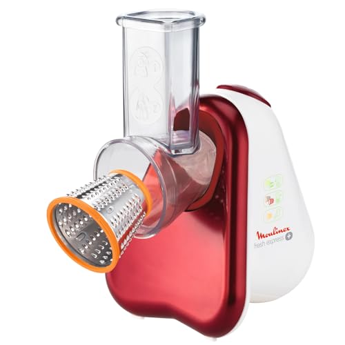 taglia carote julienne elettrico Moulinex DJ755G10 Fresh Express Plus Affettatutto Grattugia Elettrico, 5 Funzioni di Taglio, 200 W, 1 L, 1 Decibel, Plastica, Rosso