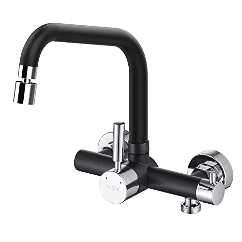 miscelatore con attacco lavatrice ONECE Rubinetto Cucina a Parete con 2 Modalità, con Interfaccia Lavastoviglie/Lavatrice 3/4", Miscelatore Cucina a Muro con Girevole Bocca Spruzzatore, Rubinetti Girevole a 360°, Acciaio Inox 304