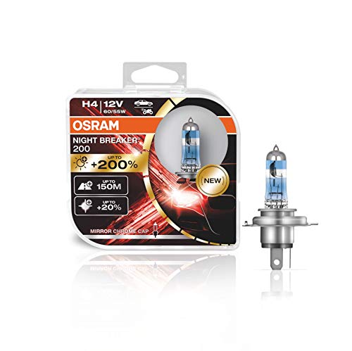 osram h4 night breaker unlimited OSRAM NIGHT BREAKER 200, H4, +200% di Luce, Lampada Alogena per Fari, 64193NB200-HCB, Auto 12V, Scatola Doppia (2 Lampade)