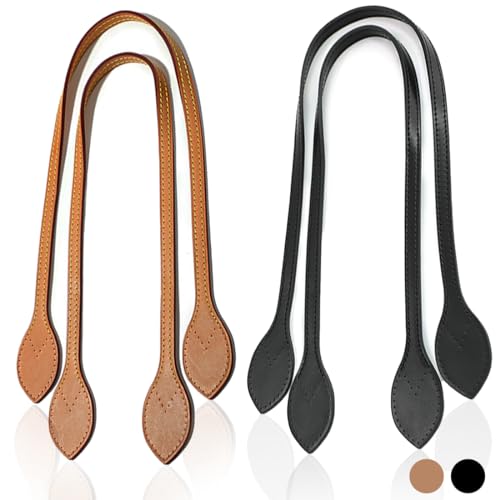 manici in pelle per borse PLABBDPL 4 Pezzi Manici per Borse in Pelle, Manico con Cinturini in Vera Pelle,Cinghie di Ricambio per Borse,per Borsa Fai da Te Borsa Fare Mestiere(Nero + Marrone)