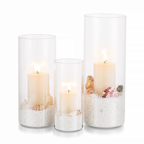 vaso con candela Porta Candele Vetro Tavolo Decorative: 3 Pz Cilindro Vaso Interno Per Natalizie Matrimonio Centrotavola (M+L+XL)
