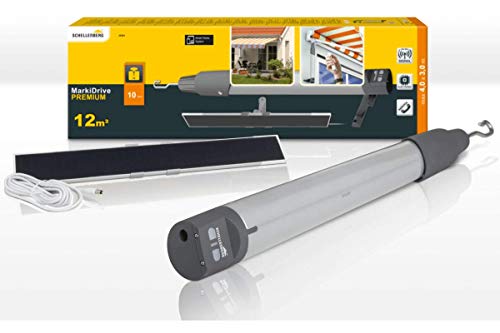 manovella elettrica per tende da sole Schellenberg 20264 Motore Tenda da Sole a Braccio Radio Premium con Batteria Ricaricabile, 10 N Max 12 m² di Superficie, Facile da Montare con Pannello Solare, Grigio