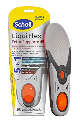 plantari memory foam Scholl Liquiflex Extra Supporto, Solette Regolabili Anti-Odore in Memory Foam con Tecnologia 5 in 1 per Scarpe da Lavoro, Stivali e Scarpe Antinfortunistiche, Taglia L (41-46.5) Rosso