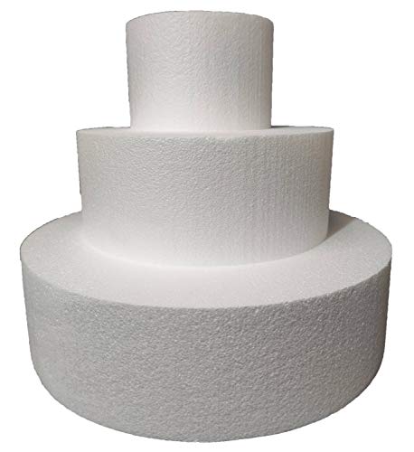 torta di polistirolo Set 3 Piani Polistirolo, Disco Polistirolo Rotondo Ø 15-25-35 H 10 cm per Torte finte Compleanno, Battesimo, Nascita, Comunioni, Feste in Genere
