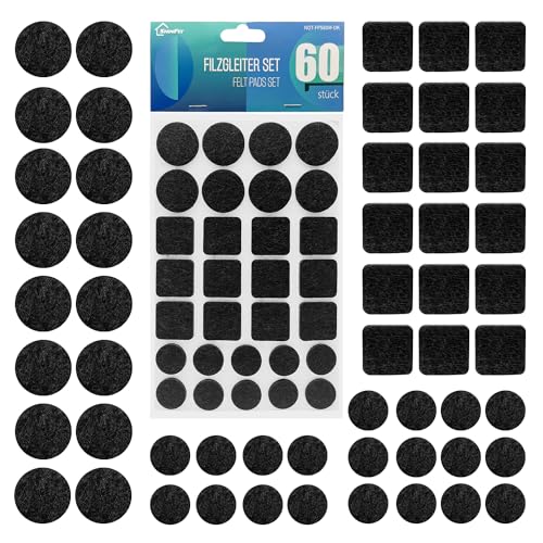 tacchetti per sedie shinfly Set di 60 Feltrini Adesivi per Mobili Sedie, Sottosedie Feltrini per Sedie Rotondi Quadrati,3mm di Spessore, Antiscivolo, Feltrini per Mobili Pesanti