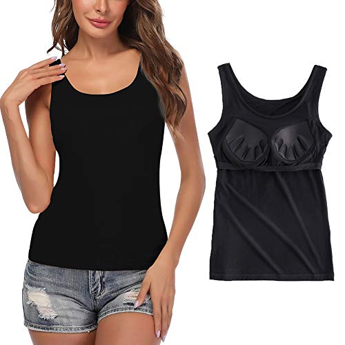 canotta con reggiseno incorporato STARBILD Canotte da Donna con Reggiseno a Mensola Incorporato Cinghia Ampia Canottiera Senza Maniche Canotta Imbottita di Base per Un Abbigliamento Casual Quotidiano, Nero L