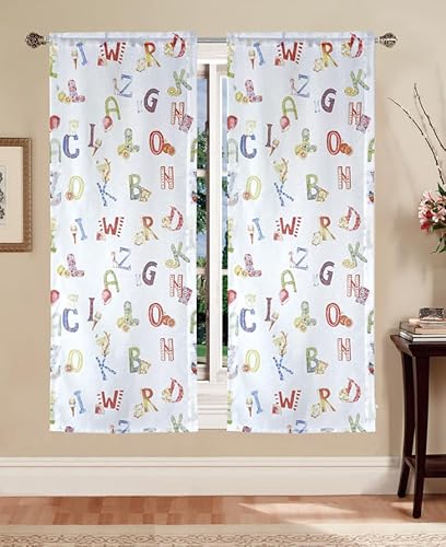 tende x camerette bambini Tata Home Tende Cameretta Bambini Tende per Interni a Vetro Finestra Semitrasparenti Bianche con Lettere Arcobaleno Misura 60x150 cm Mod. GiorgiaB3