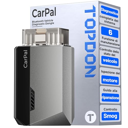 software diagnosi auto professionale TOPDON CarPal-A OBD2 Auto Diagnostica, Bluetooth Diagnosi Auto Professionale in Italiano, 6 Servizi di Reset, AutoVIN, Ispezione Motore, Controllo Smog, Guida alle Riparazioni