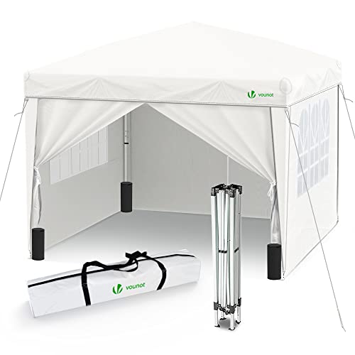 gazebo in vendita VOUNOT Gazebo 3x3m Pieghevole con 4 Parti Laterali, Gazebo da Giardino Tenda Padiglione Pop up con 4 Sacchi di Sabbia di Peso e Sacca di Trasporto, Colore Bianco