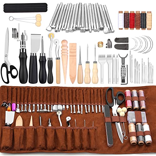 attrezzi per lavorare il cuoio Wamkon Strumenti per la Lavorazione della Pelle, Kit da cucito in pelle Kit di strumenti per la lavorazione della pelle Strumenti per intagliare la pelle per il Taglio Punzonatura Cucito Intaglio