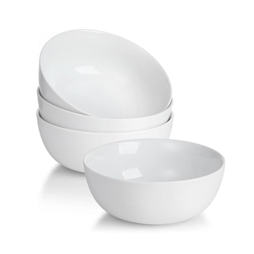 ciotole in ceramica per zuppe WishDeco Set di 4 Ciotola per Cereali, Ciotole per Zuppa in Ceramica 600ml, Ciotole Colazione Bianche, Servizio di Ciotole per Insalata, Dessert, Ramen, Pasta
